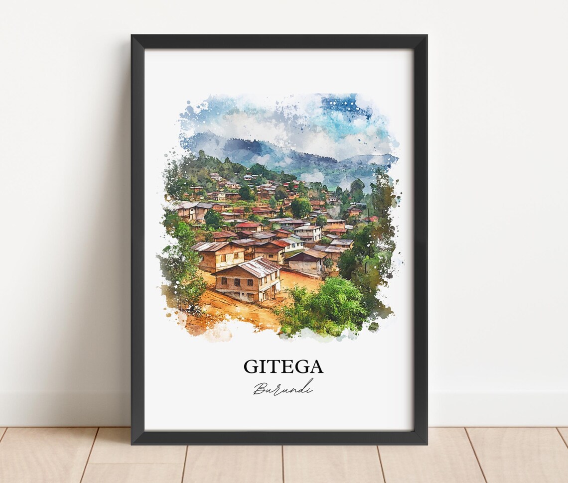 Gitega Burundi African Watercolor Hillside Village Art Poster - Image 7
