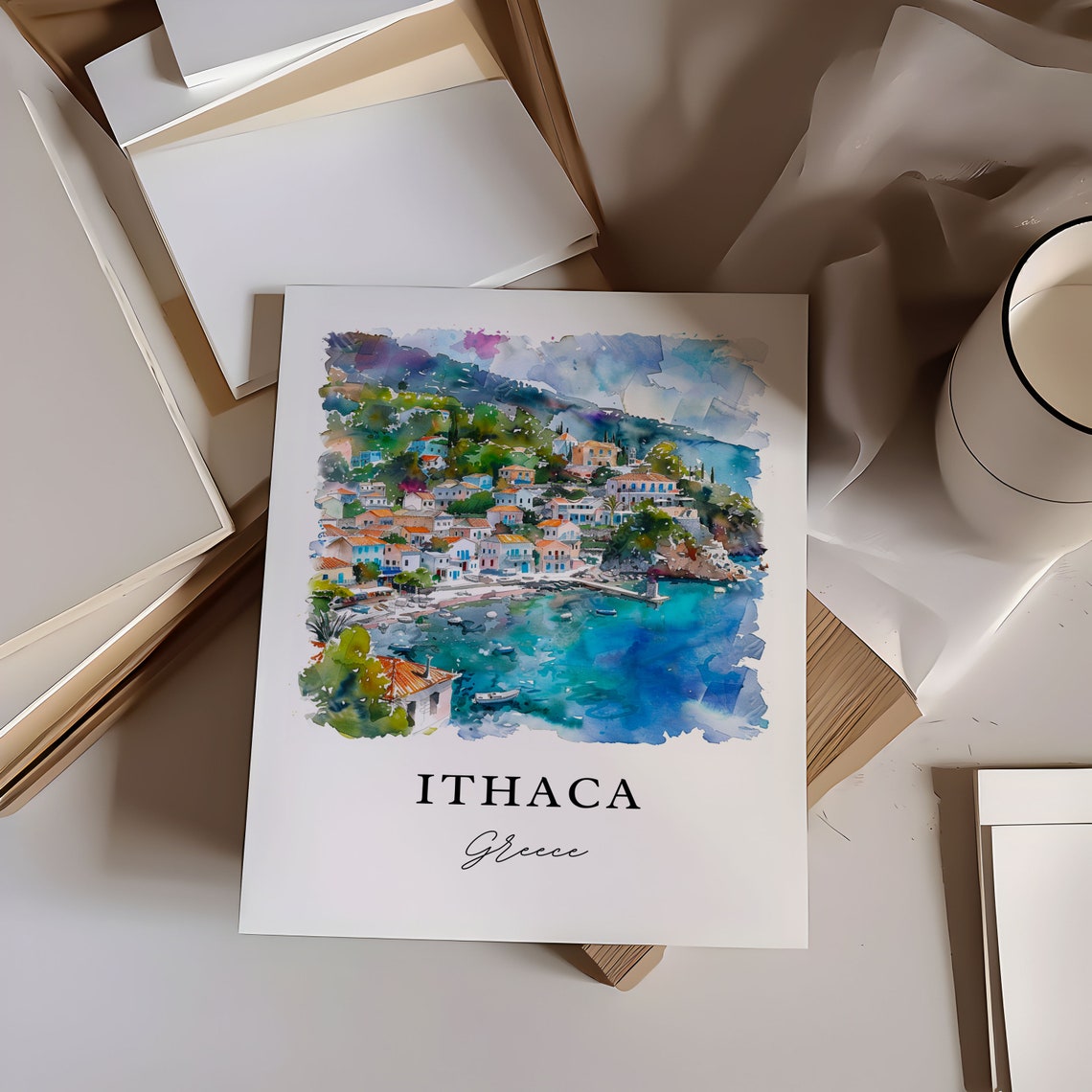 Ithaca Greece Watercolor Travel Poster, Kefalonia - Image 6