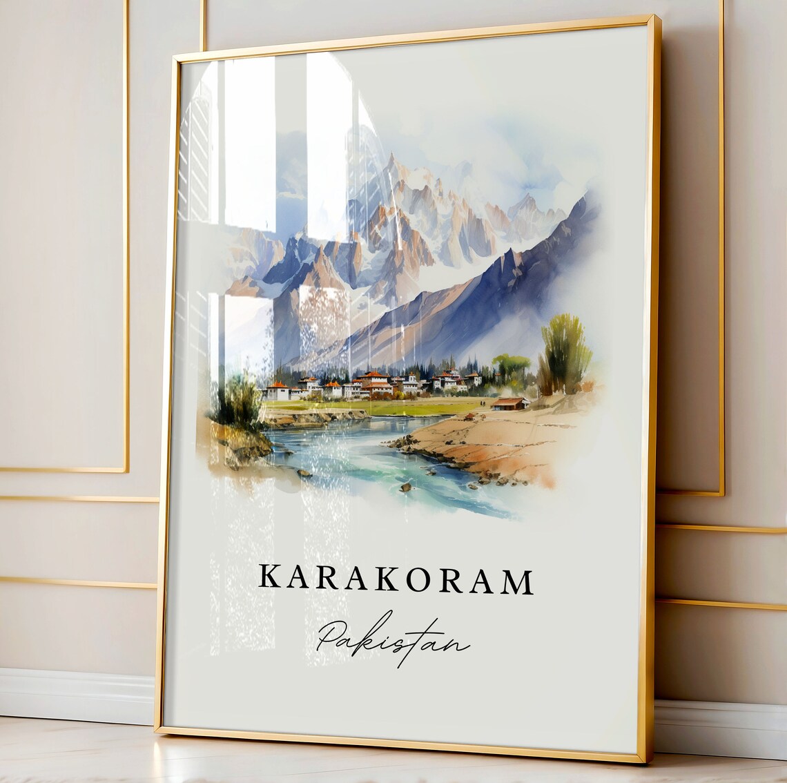 Karakoram Pakistan Watercolor Snow Capped Mountain Peaks Poster - Image 4