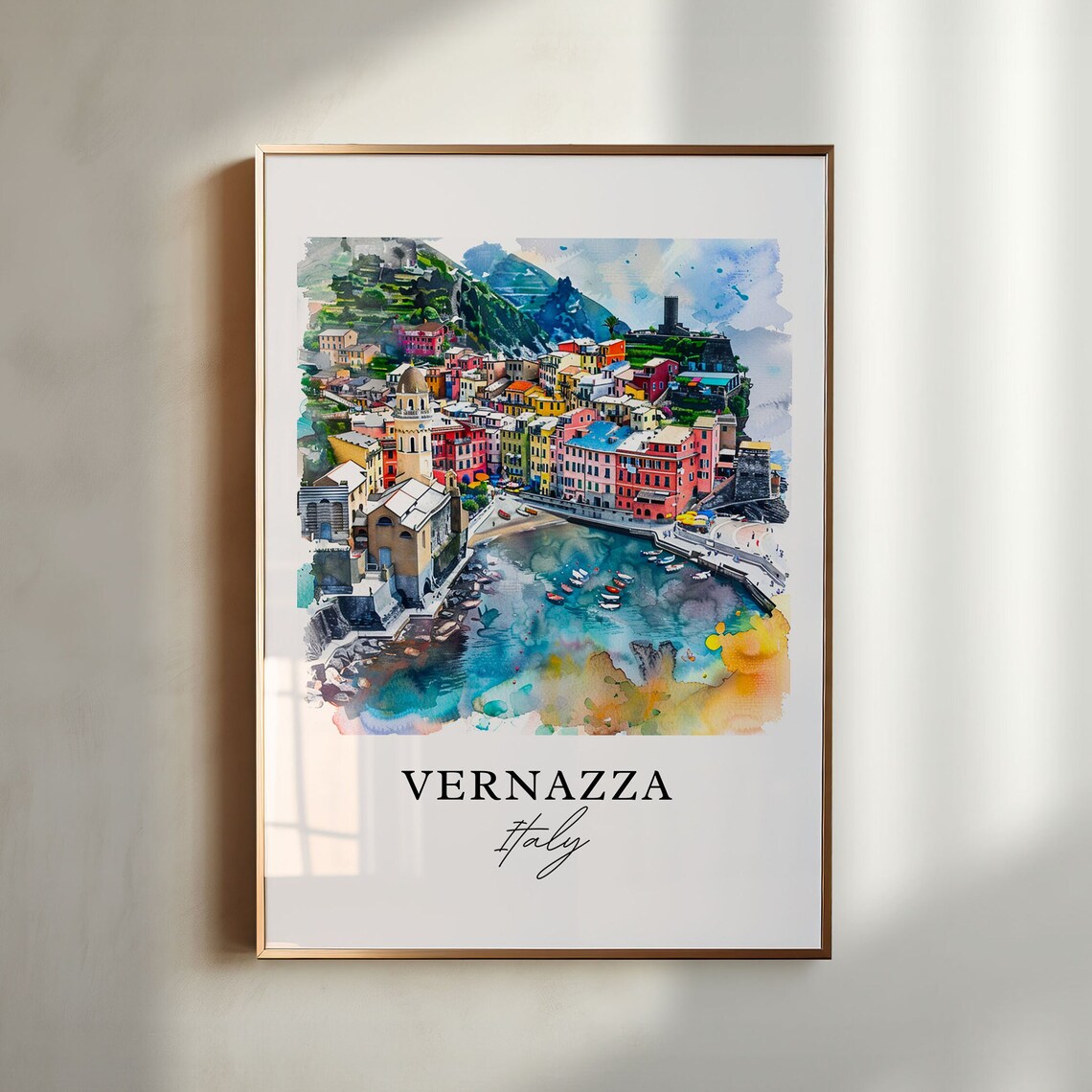 Vernazza Italy Cinque Terre Coastal Village Watercolor Poster