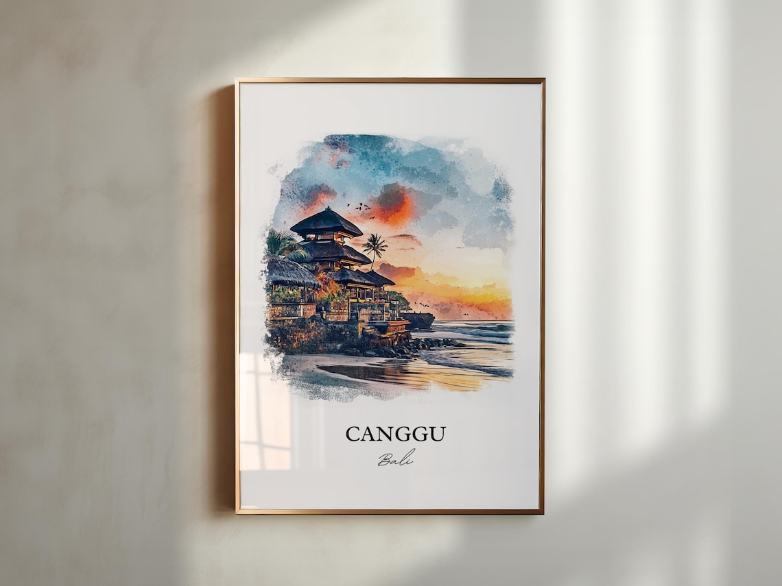 Canggu Bali Watercolor Sunset Beach Temple Golden Glow Poster - Image 6