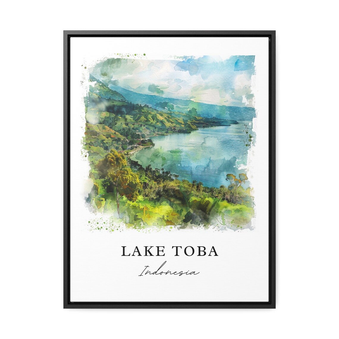 Lake Toba Indonesia Volcanic Crater Lake Watercolor Travel Poster - Image 3