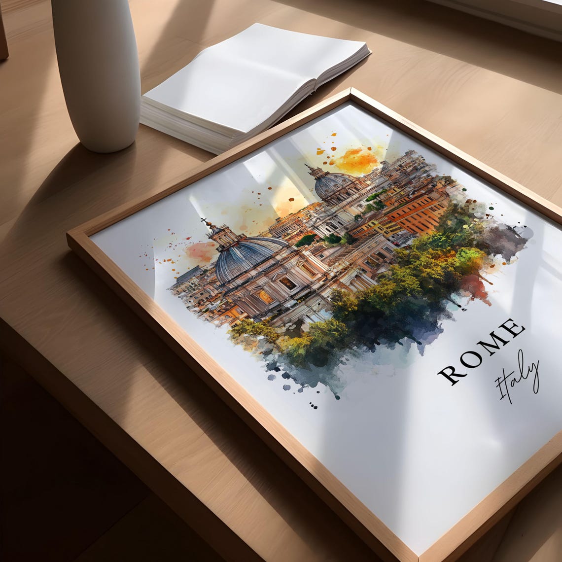 Rome Italy Watercolor Skyline Travel Poster - Image 5