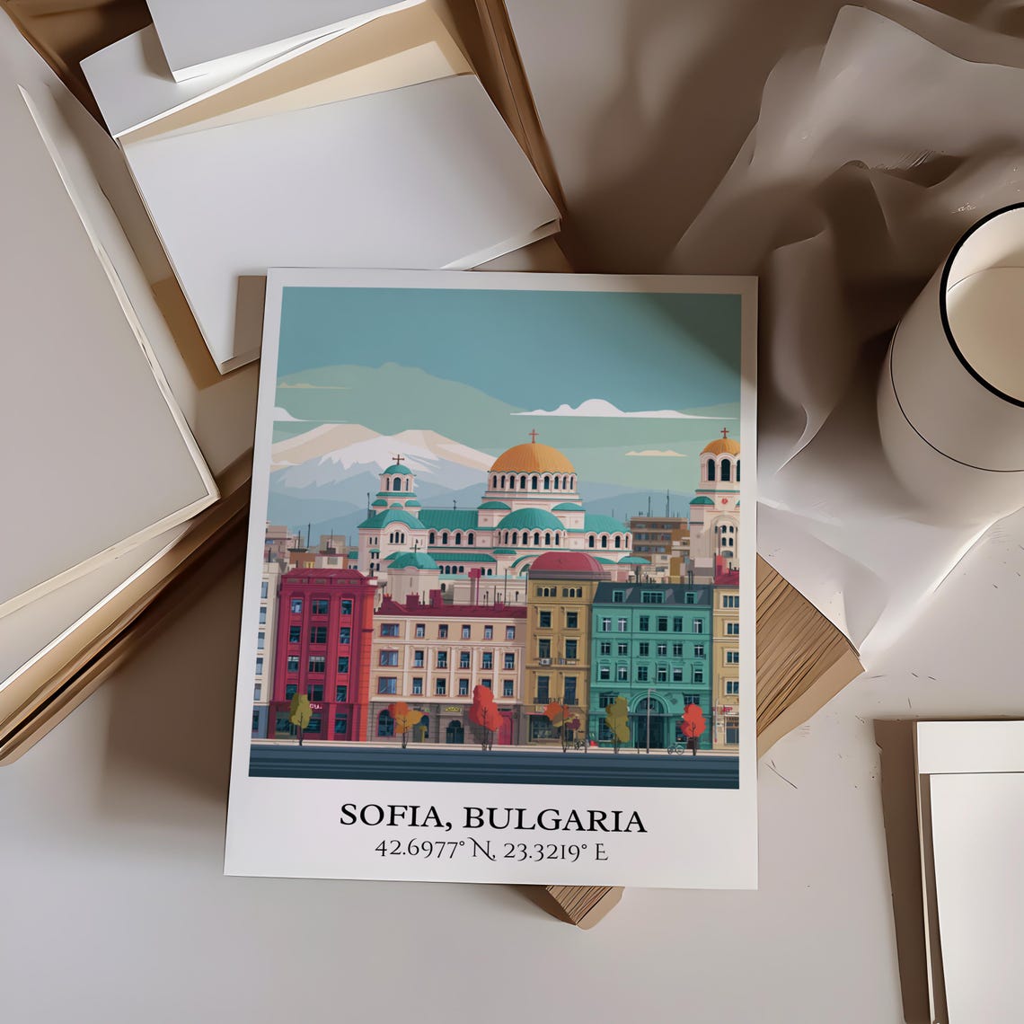 Sofia Bulgaria Cathedral Domes Mountain Backdrop Travel Poster - Image 4