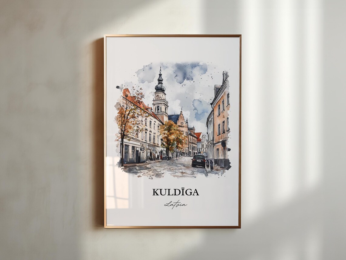 Kuldiga Latvia Historic Old Town Street Watercolor Travel Poster - Image 5