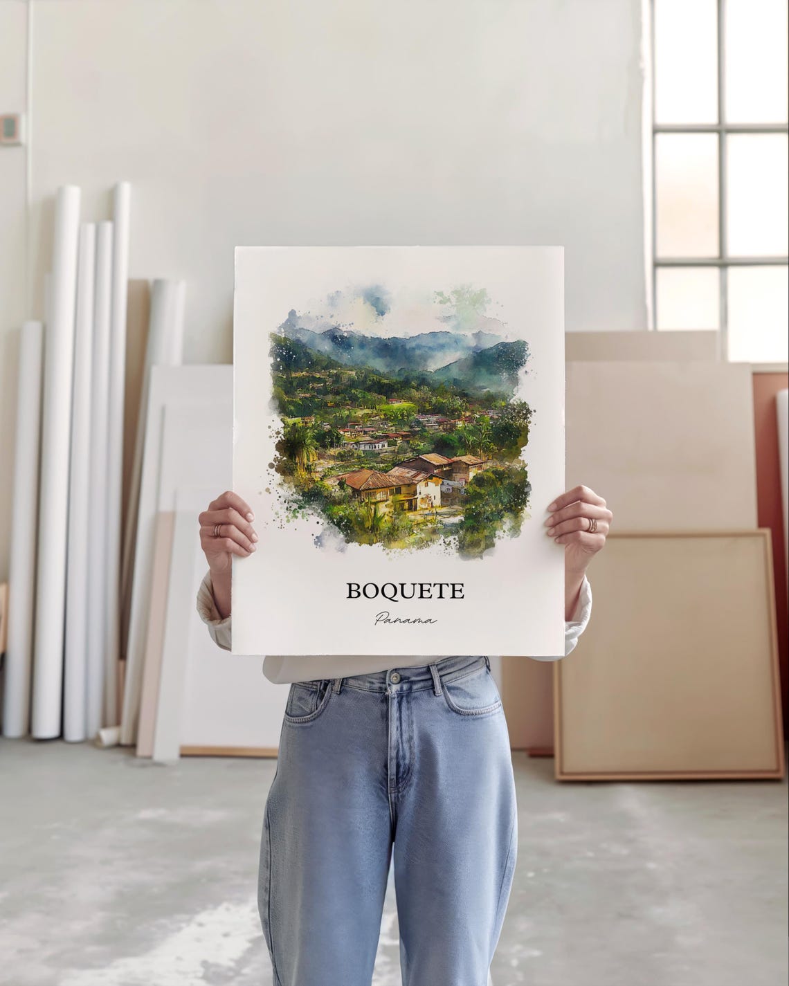 Boquete Panama Watercolor Green Valley Village Mountain Poster - Image 4