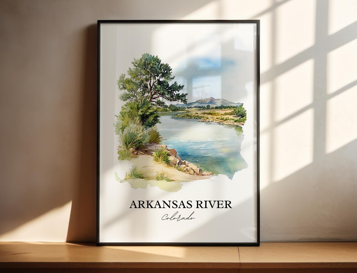 Arkansas River Colorado Rocky Bend Mountain Watercolor Poster