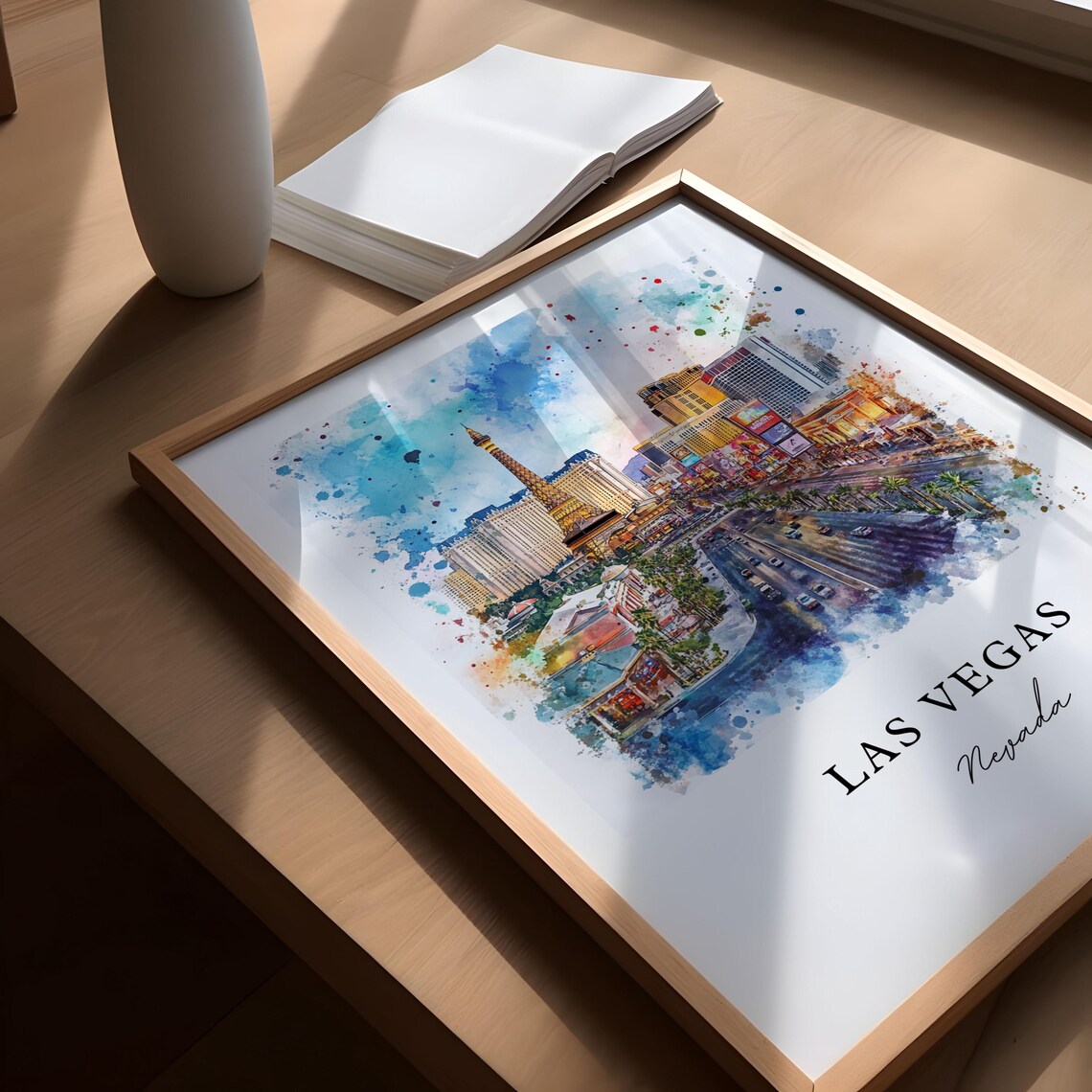 Las Vegas Nevada Strip Eiffel Tower Casino Skyline Watercolor Poster - Image 3