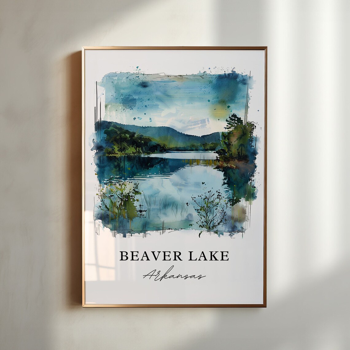 Beaver Lake Arkansas Ozark Hills Watercolor Landscape Poster