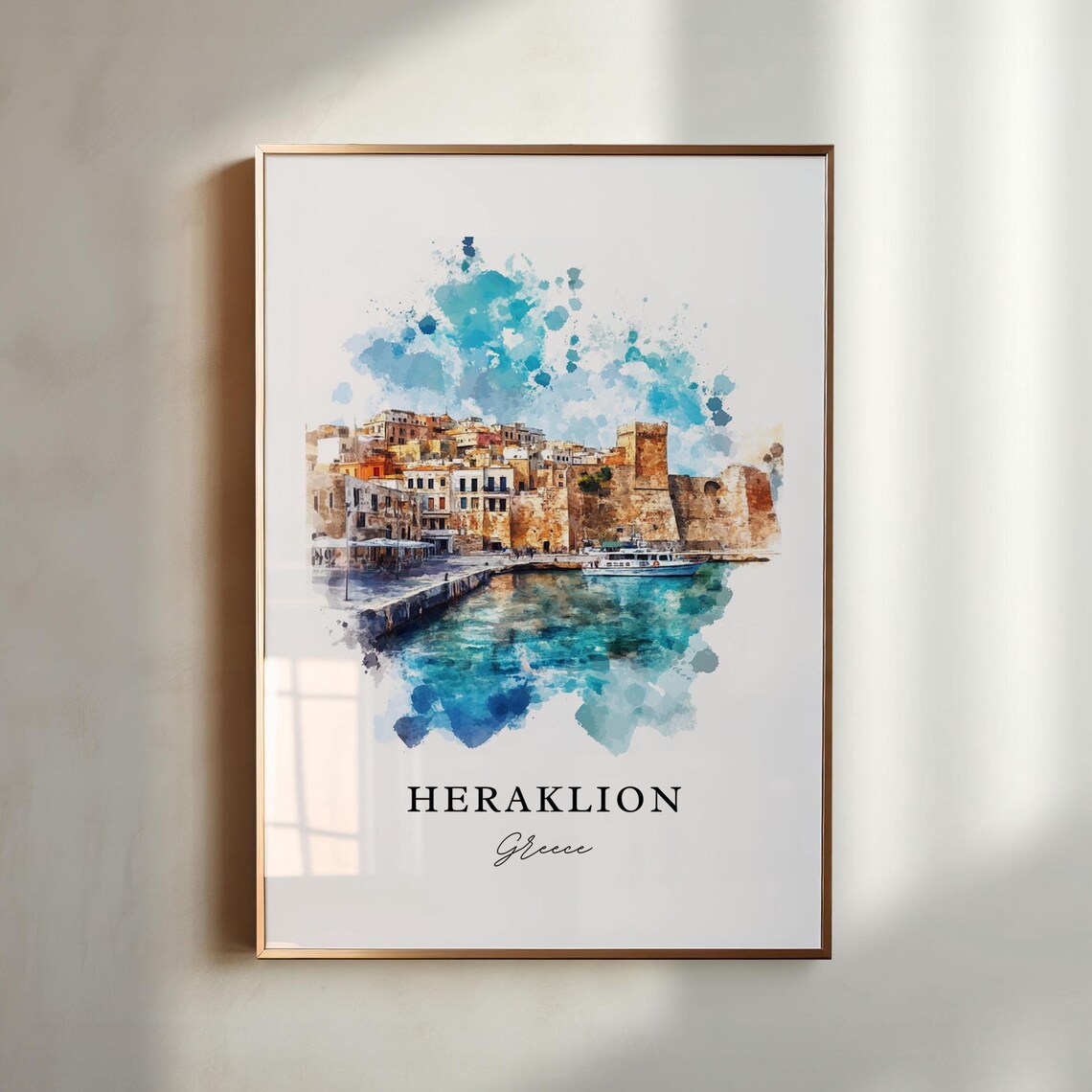 Heraklion Crete Watercolor Venetian Harbor Fortress Greece Poster - Image 4