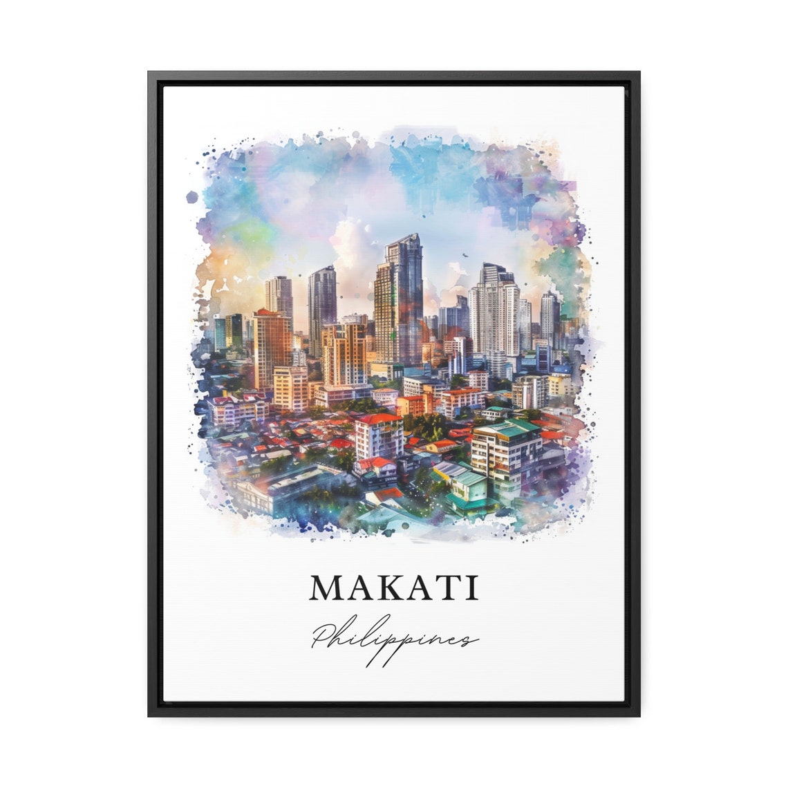 Makati Philippines Watercolor Sunset City Skyline Towers Poster - Image 3