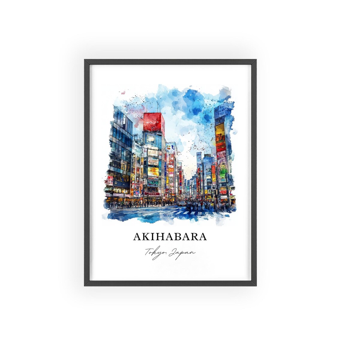 Akihabara District Tokyo Japan Neon Street Watercolor Art Poster - Image 2