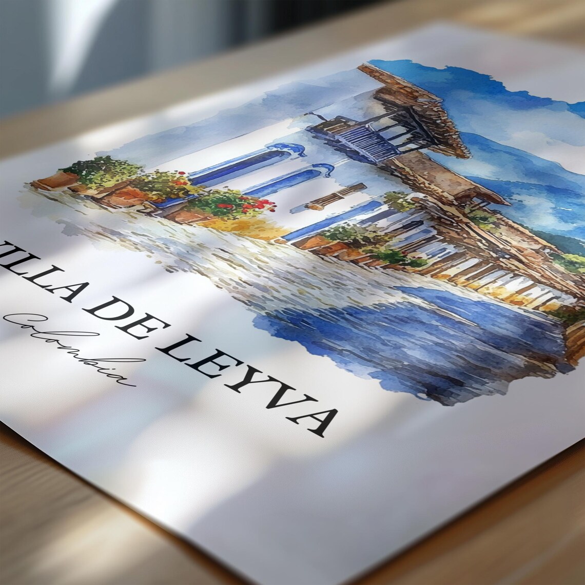 Villa de Leyva Colombia Cobblestone Street Watercolor Poster - Image 6