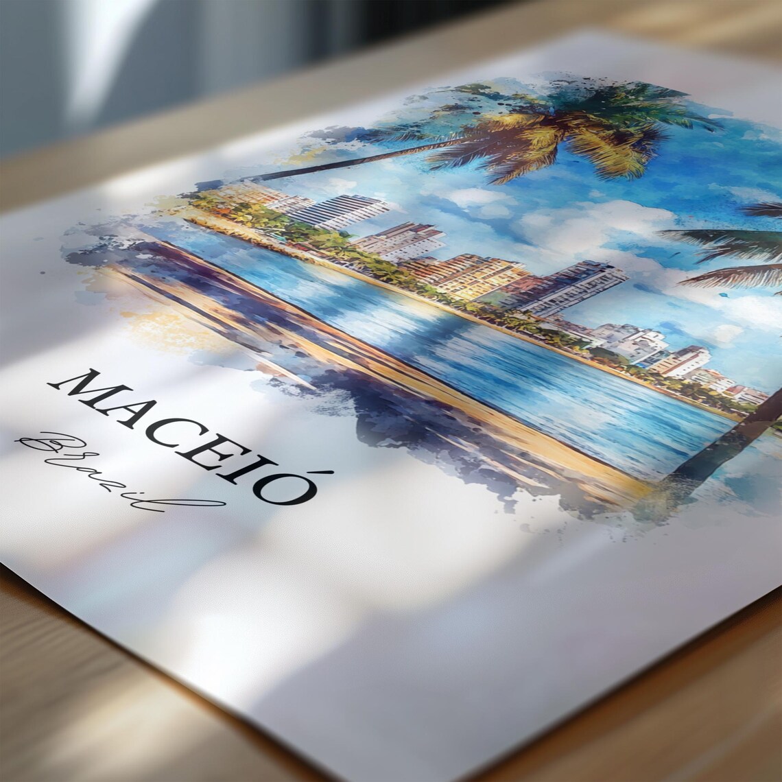 Maceio Brazil Beachfront Palm Trees Watercolor Travel Wall Art - Image 6