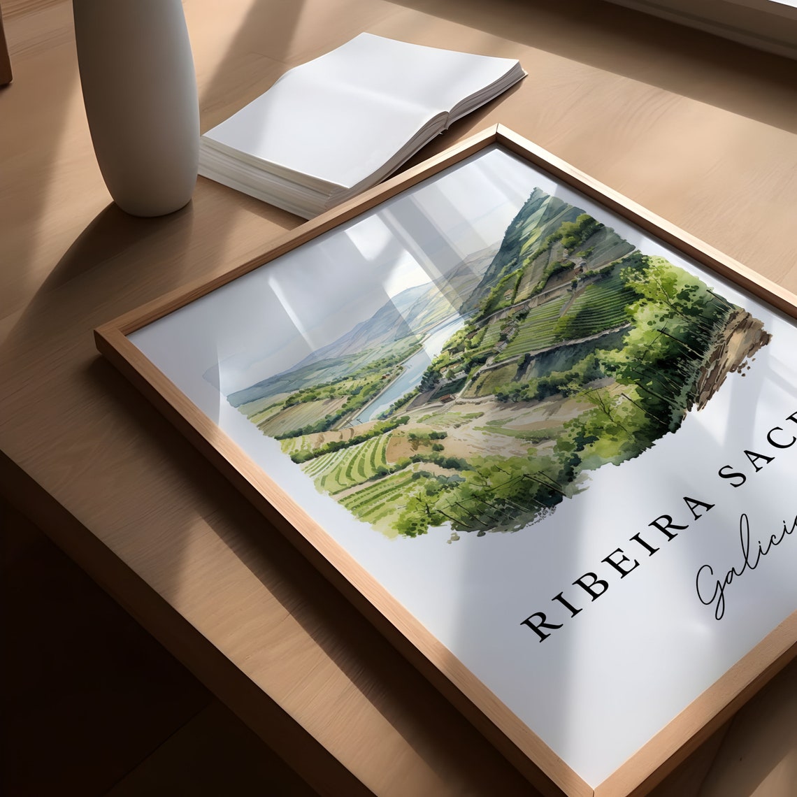 Ribeira Sacra Galicia Watercolor Vineyard Valley River Poster - Image 5
