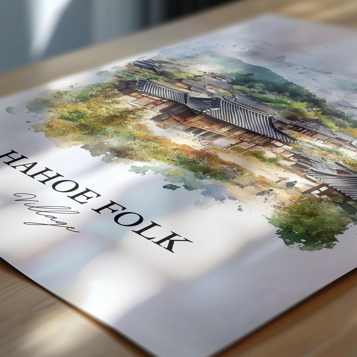 Hahoe Folk Village Watercolor Korean Hanok Houses Travel Poster - Image 6