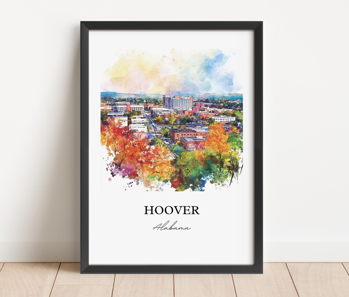 Hoover Alabama City Skyline Autumn Trees Cityscape Watercolor Poster - Image 2
