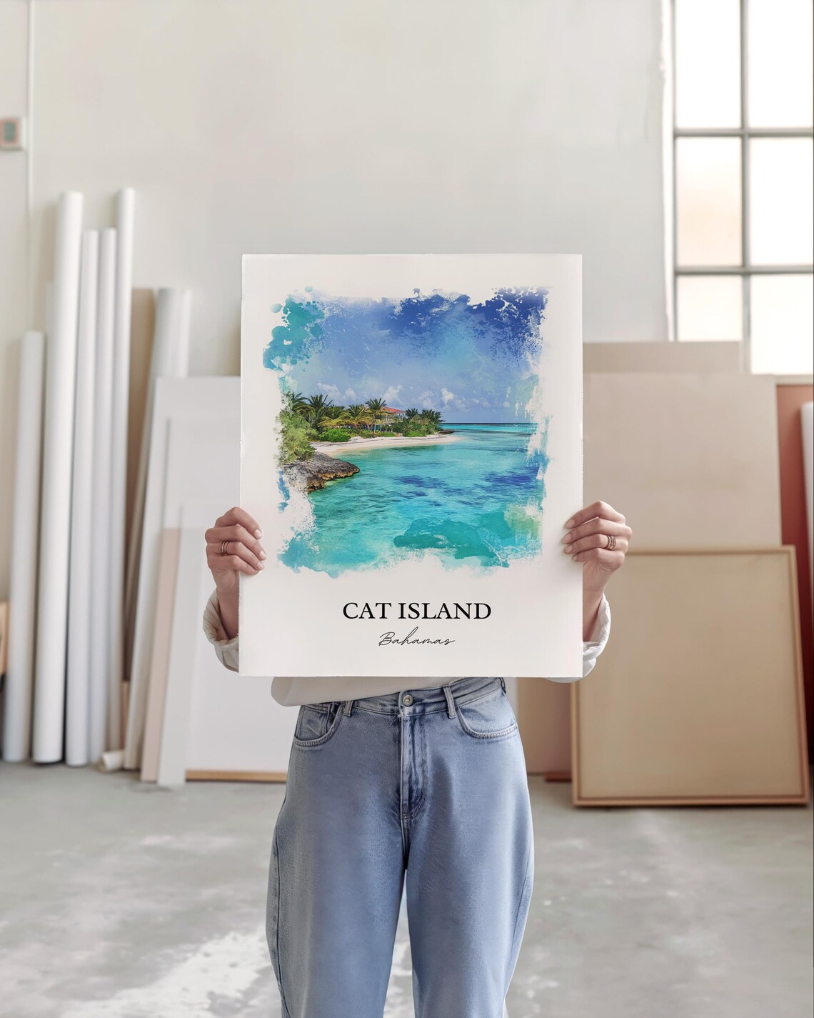 Cat Island Bahamas Watercolor Turquoise Shore Beach Art Poster - Image 4