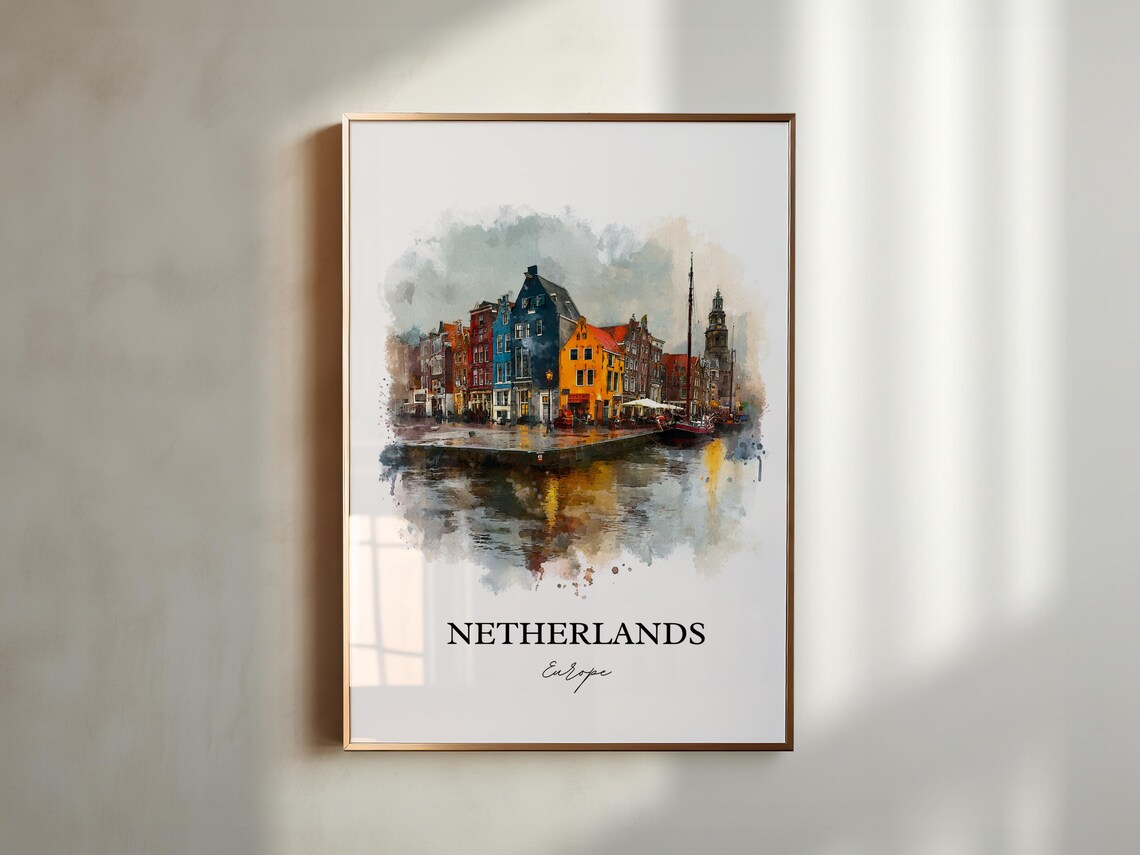 Netherlands Canal Houses Colorful Waterfront Watercolor Europe Poster - Image 5