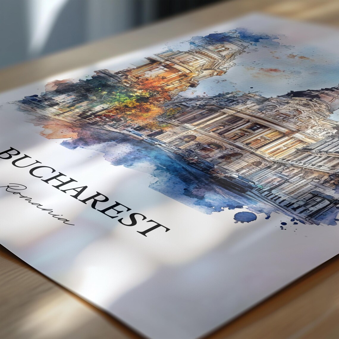 Bucharest Romania Watercolor Grand City Street Scene Travel Poster - Image 6
