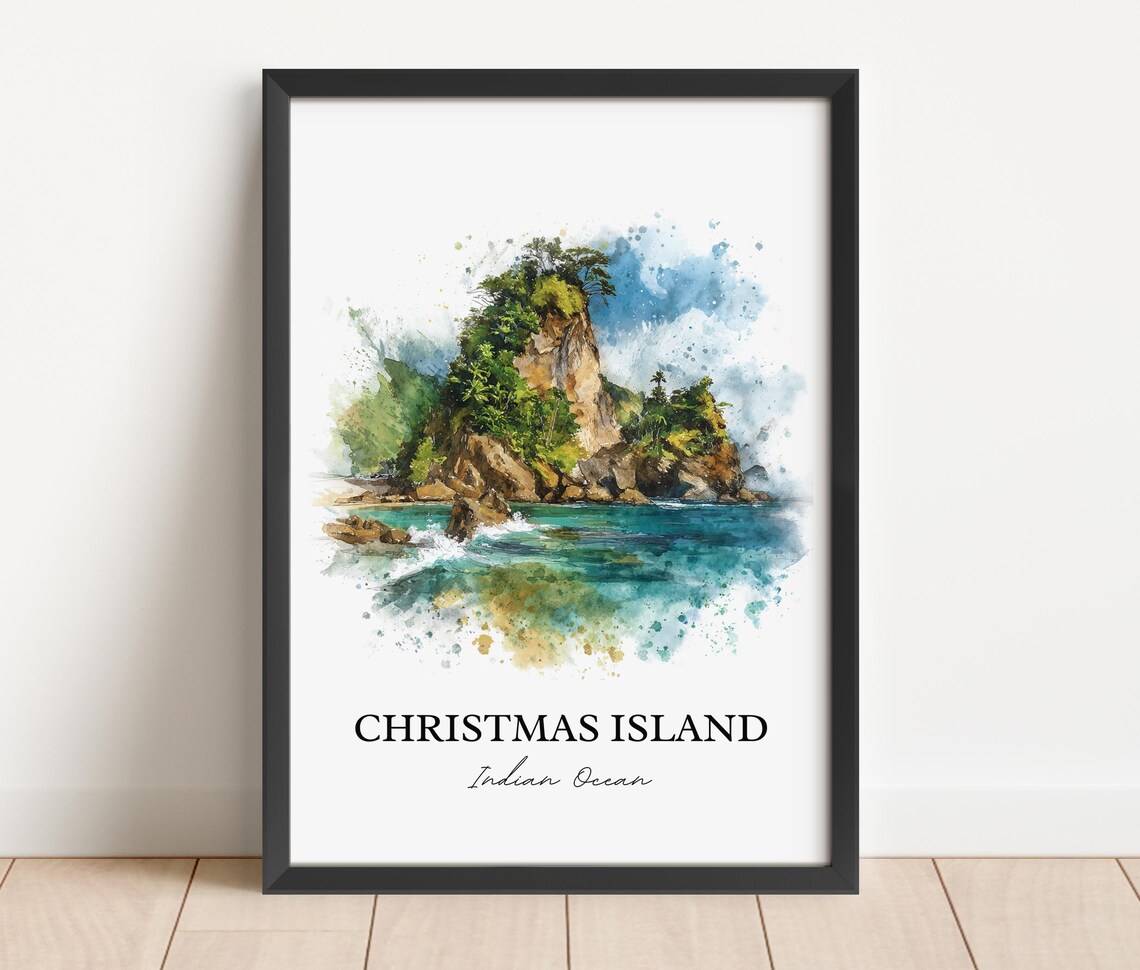 Christmas Island Indian Ocean Watercolor Island Landscape Poster - Image 2