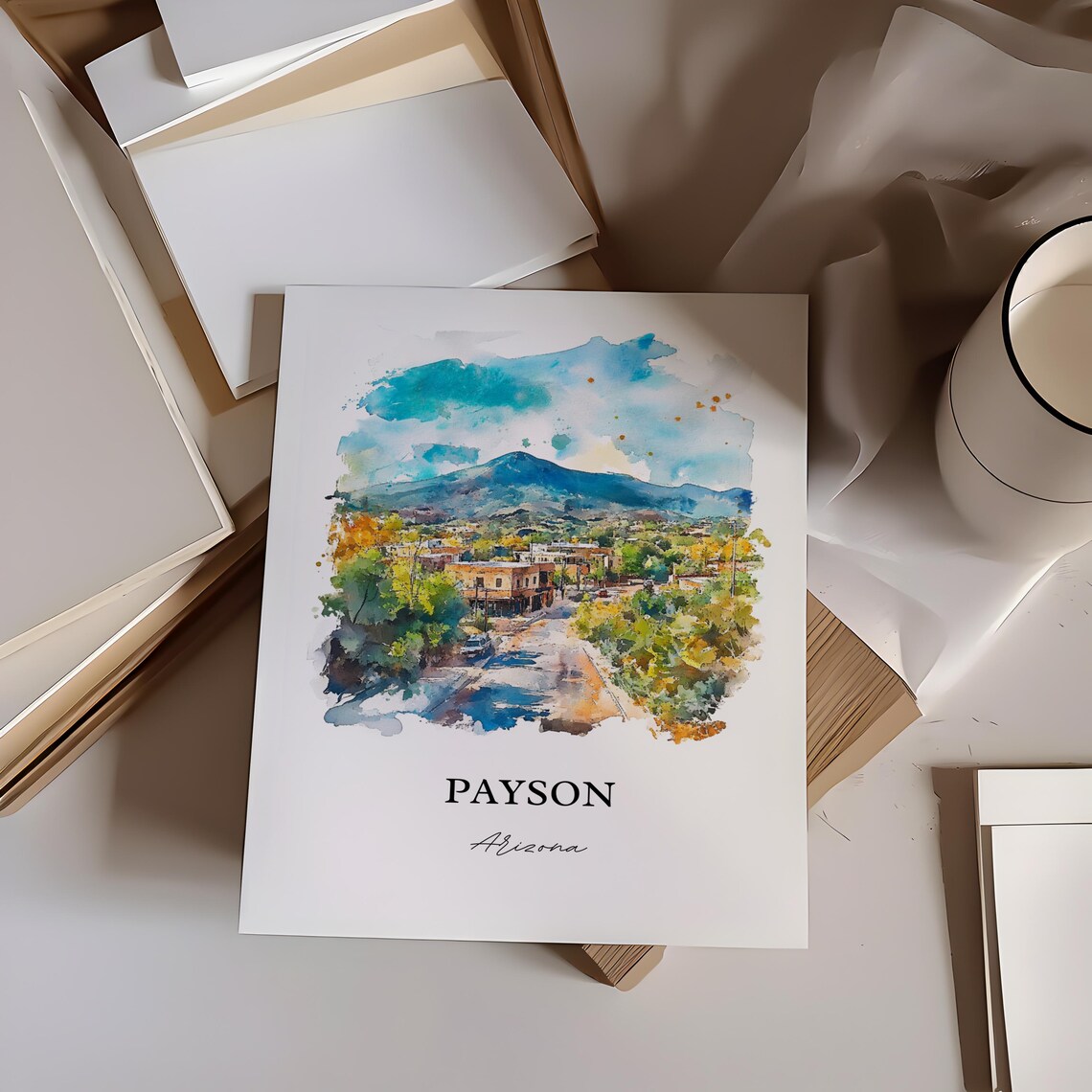 Payson Arizona Mountain Town Watercolor Street View Travel Poster - Image 2