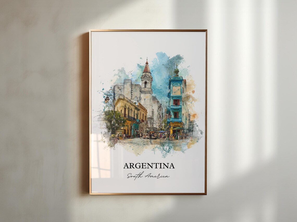 Argentina Watercolor Buenos Aires Street Scene Travel Poster - Image 5
