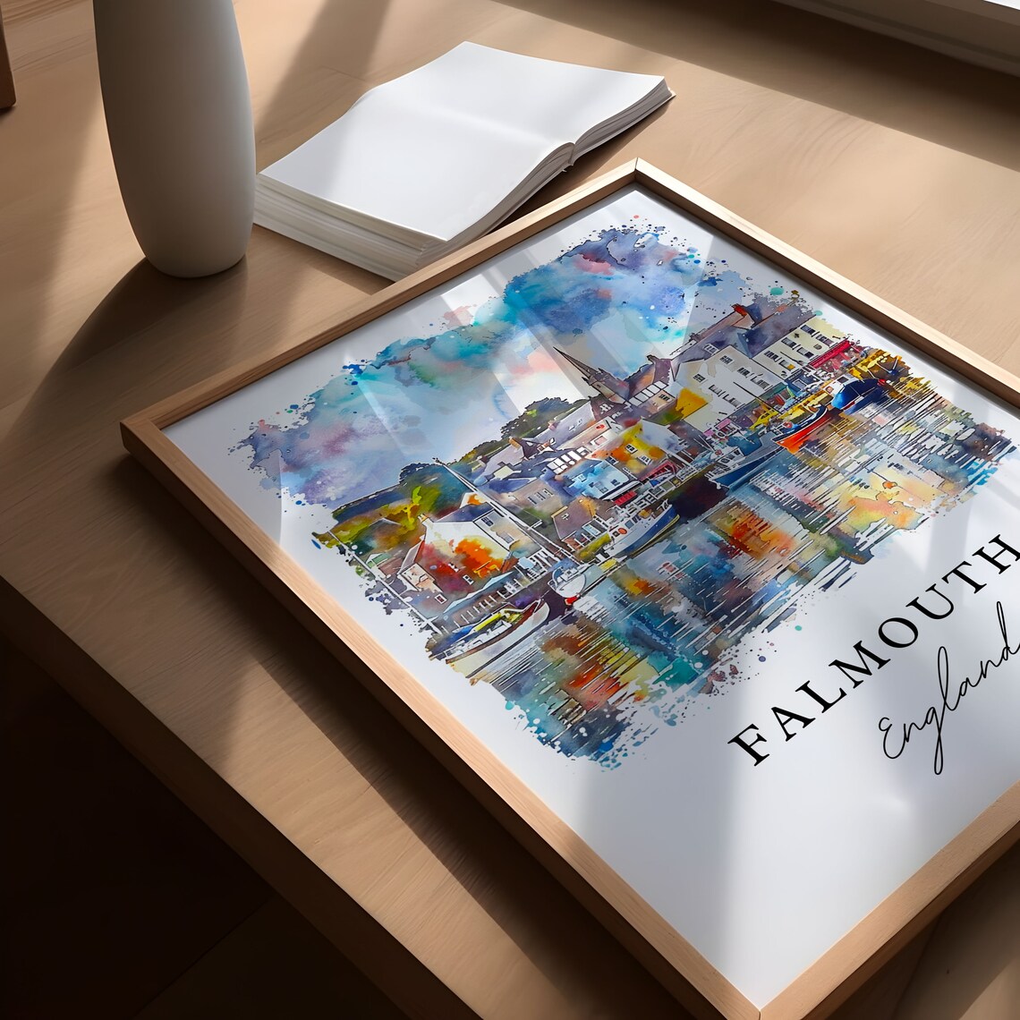 Falmouth England Watercolor Harbor Colorful Boats Town Poster - Image 4