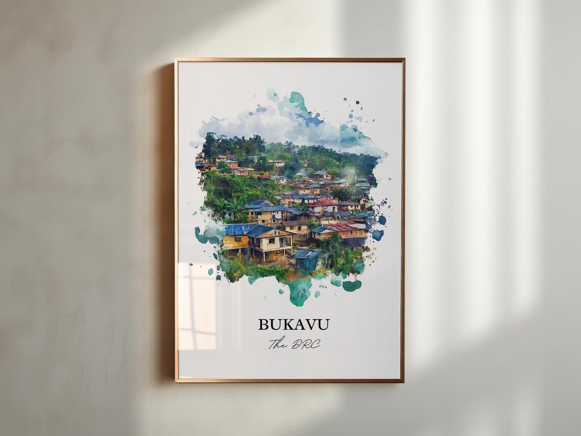 Bukavu The DRC Lakeside Hill Town Watercolor Travel Poster Art - Image 6