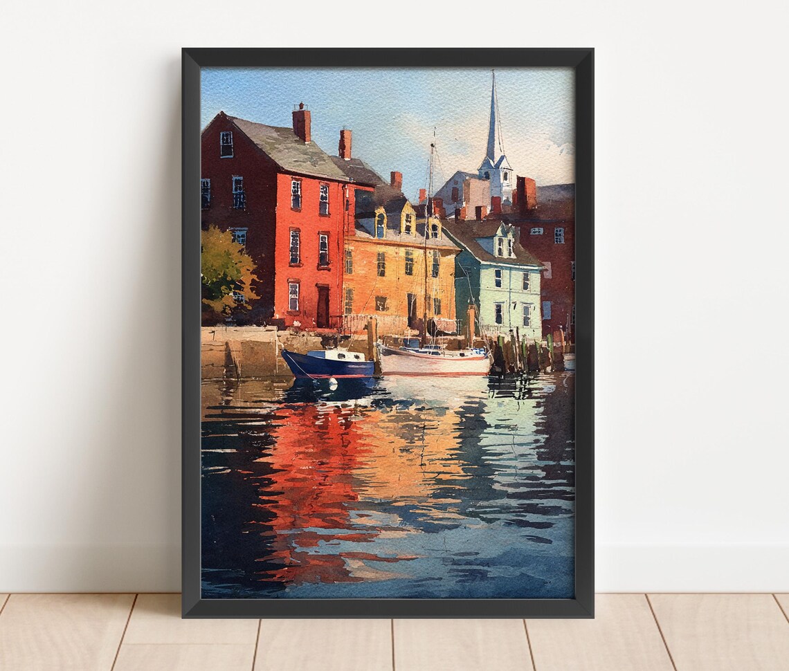 Portsmouth NH Watercolor Travel Print, New Hampshire Decor