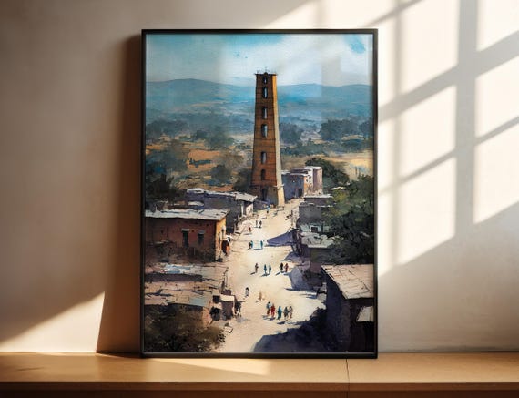 Axum Ethiopia Watercolor Art City Travel Print Artwork Beach Decor Wall