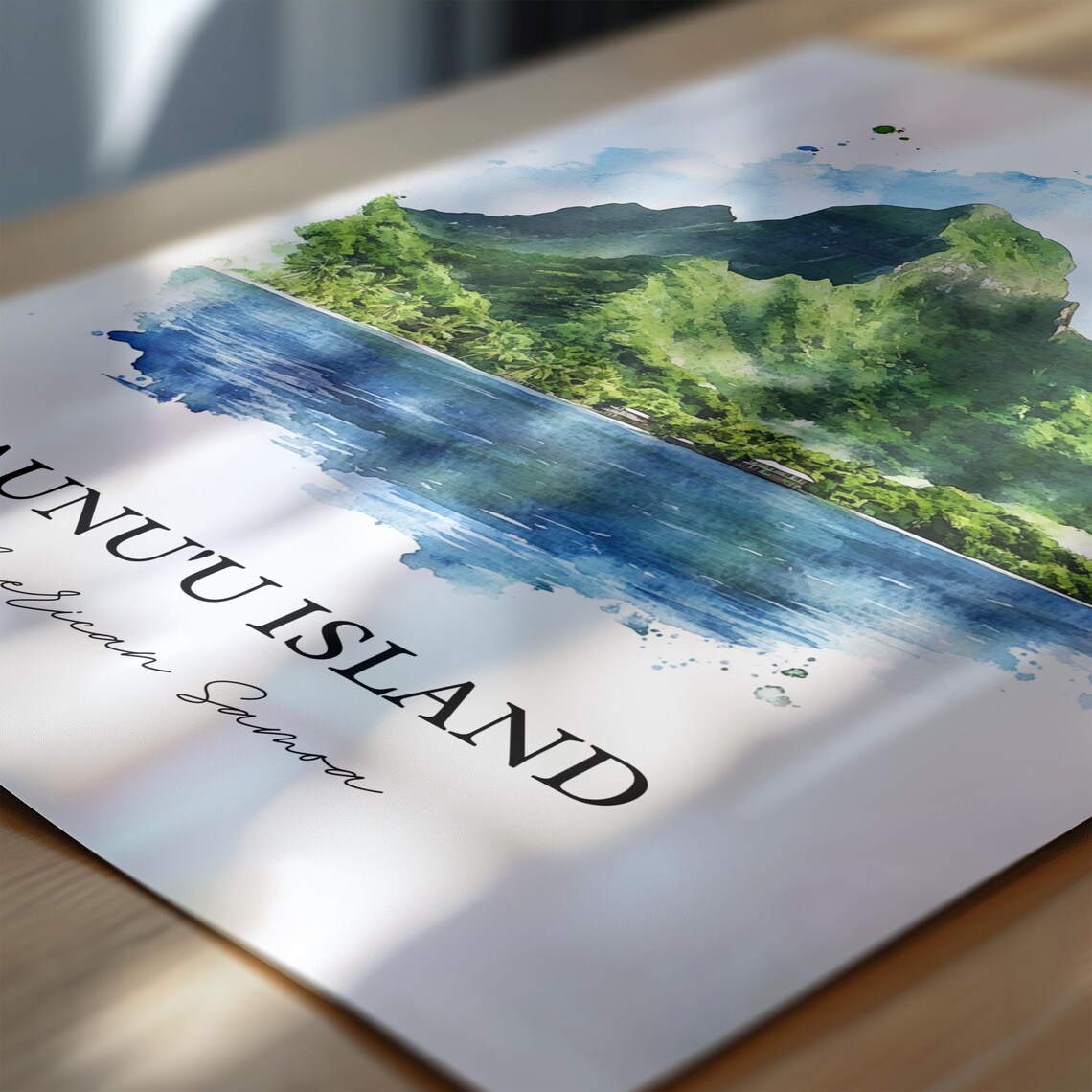 Aunuu Island American Samoa Volcanic Peak Lagoon Watercolor Poster - Image 7