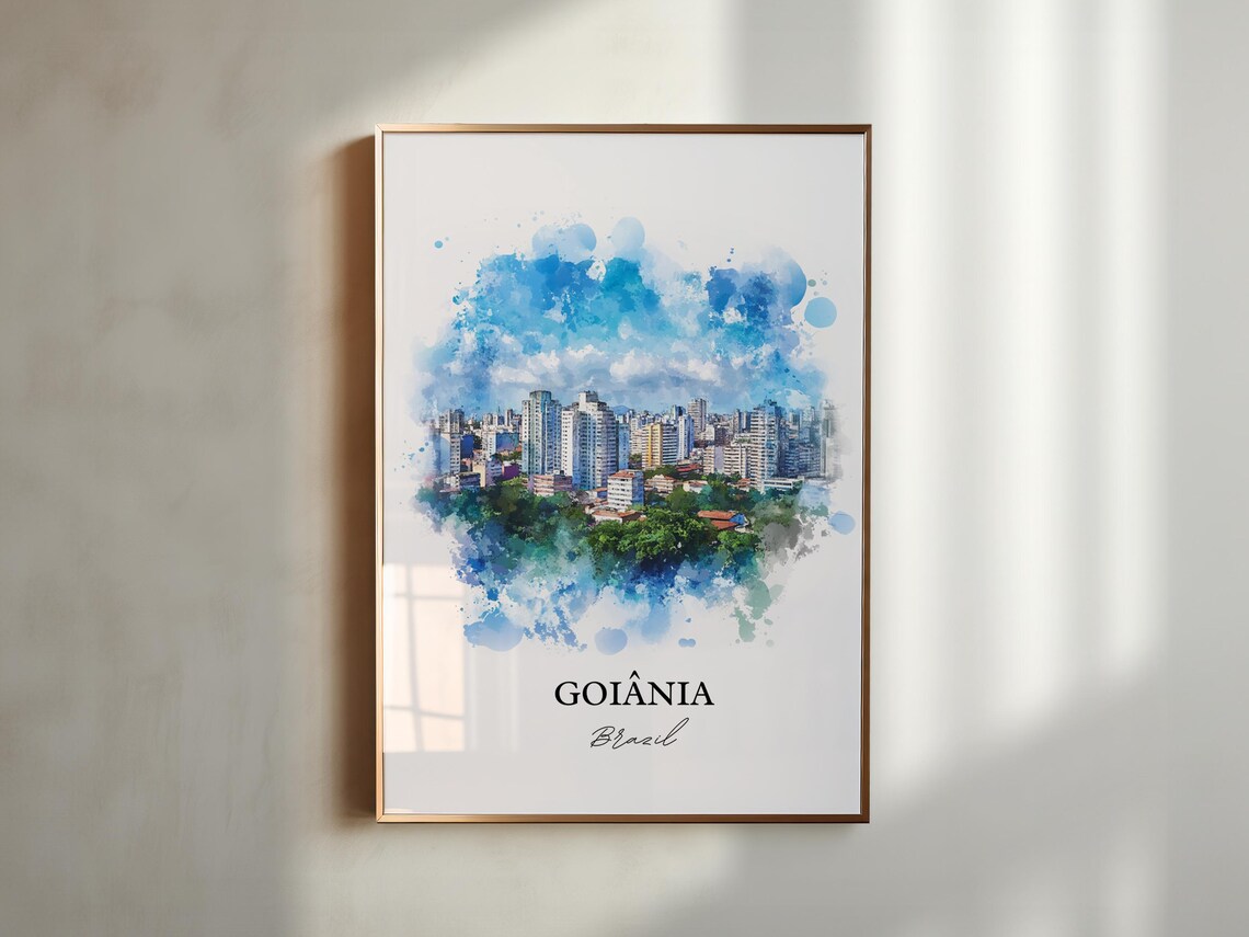 Goiania Brazil Watercolor City Skyline Green Parks Art Poster - Image 4