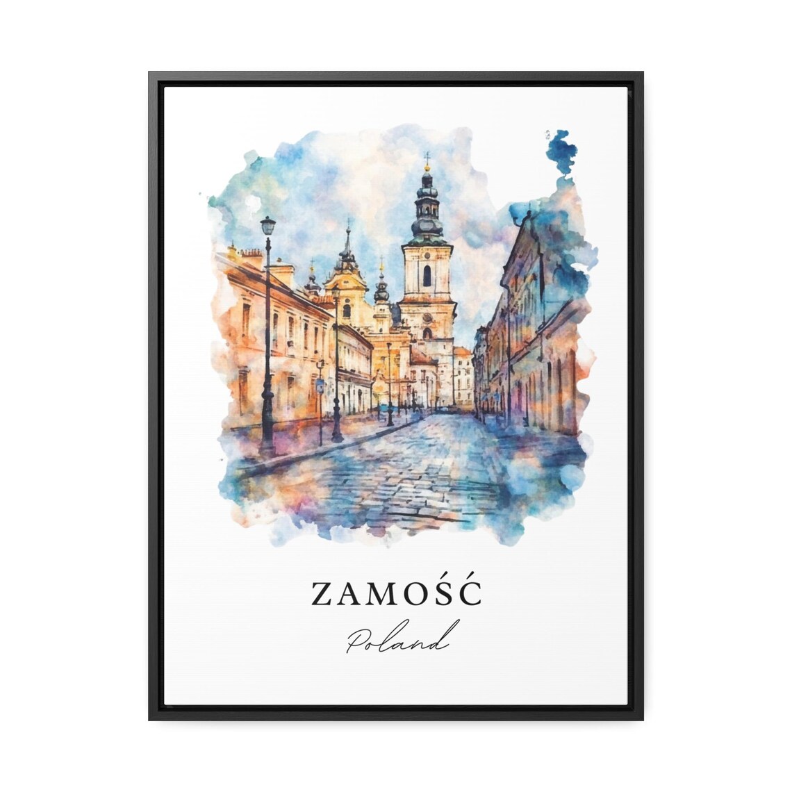 Zamosc Poland Historic Old Town Cobblestone Street Watercolor Poster - Image 3