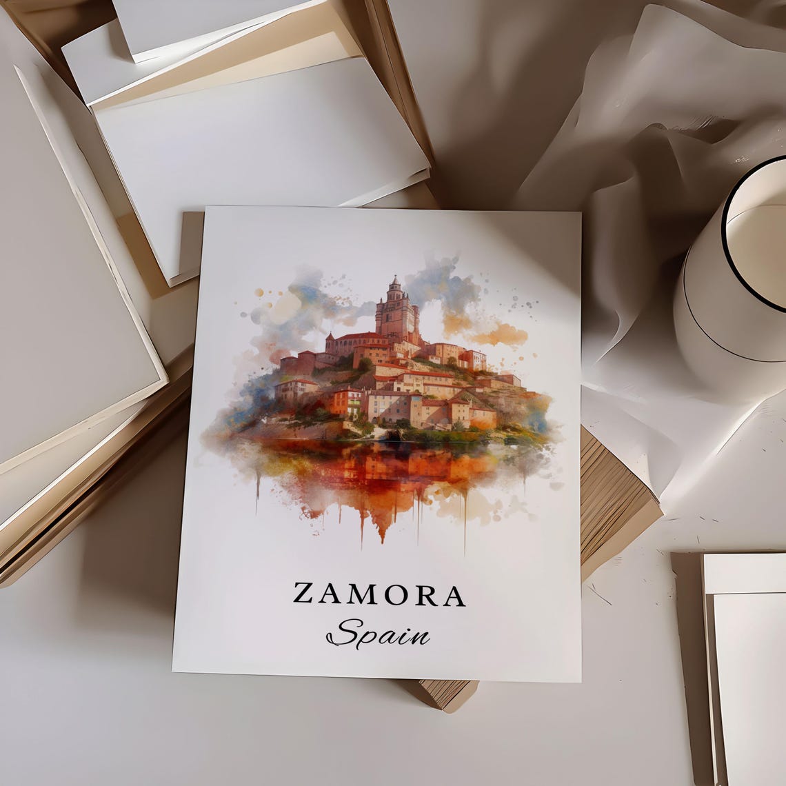 Zamora Spain Riverside Hilltop Old Town Watercolor City Poster - Image 3