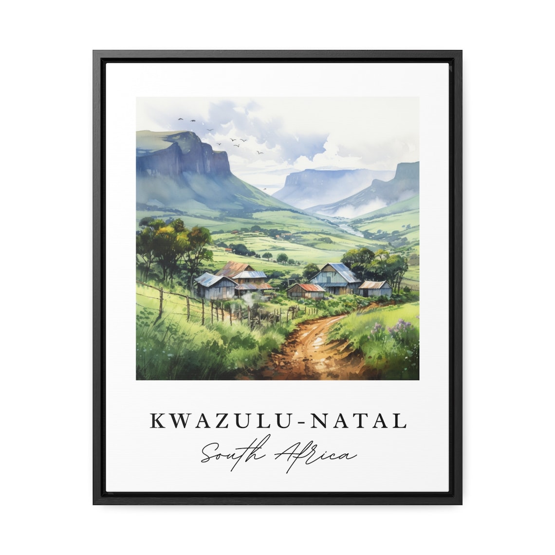 Kwazulu-Natal South Africa Watercolor Farm Valley Art Poster - Image 2