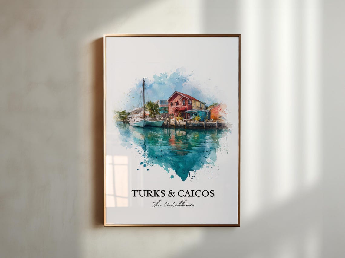 Turks And Caicos Wall Art Print Caribbean Watercolor Gift Travel Poster Housewarming - Image 3