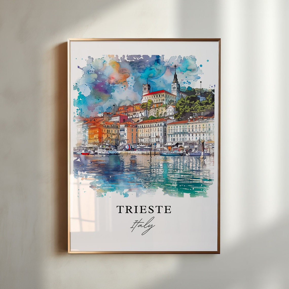 Trieste Italy Watercolor Travel Poster, Italy Print