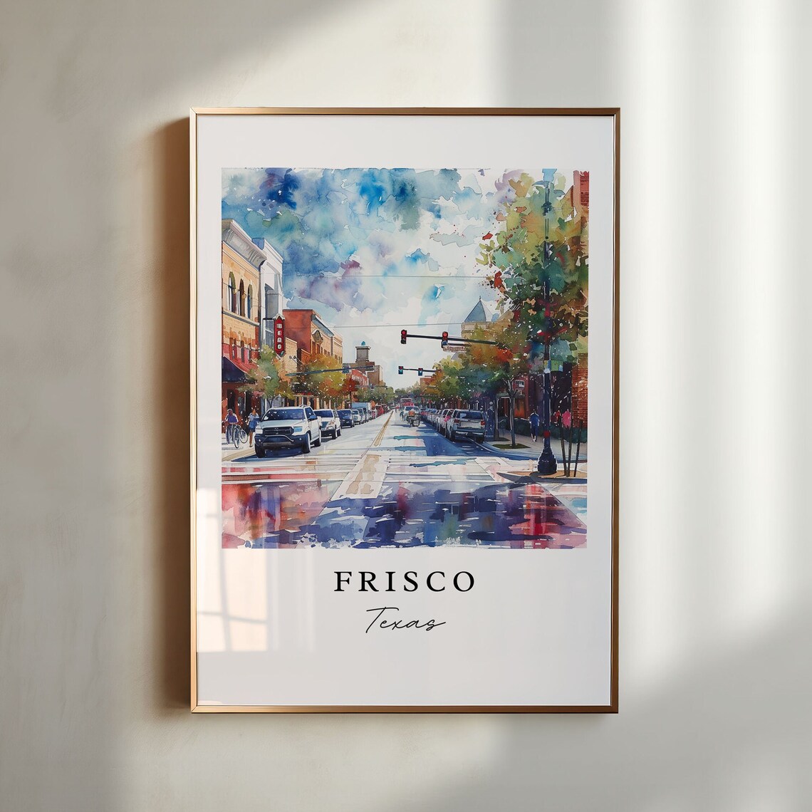 Frisco Texas Watercolor Downtown Street Scene Urban Travel Poster
