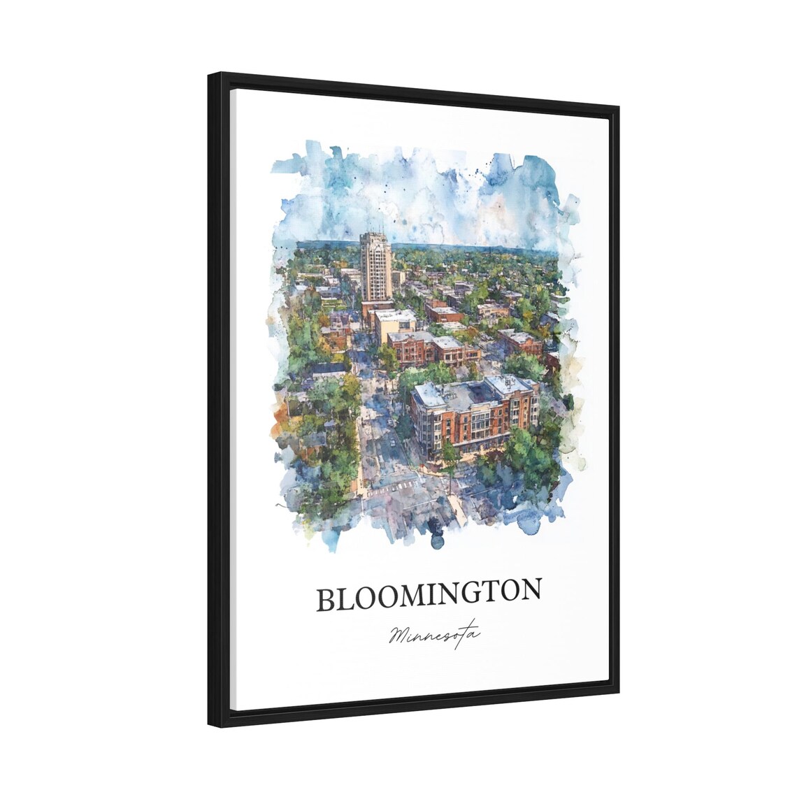 Bloomington Minnesota Leafy Downtown Aerial Watercolor Art Poster - Image 2