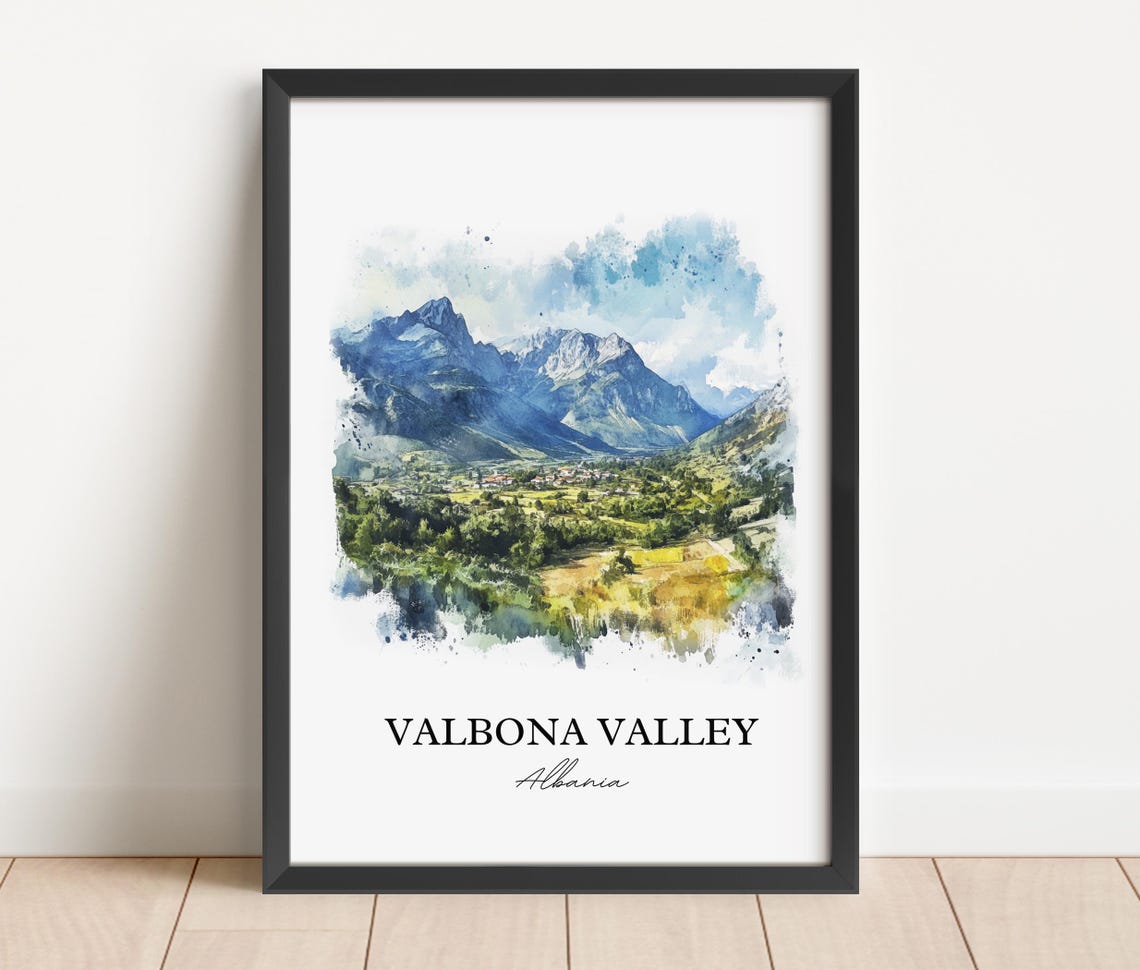 Valbona Valley Albania Alpine Mountains Watercolor Landscape Poster - Image 3