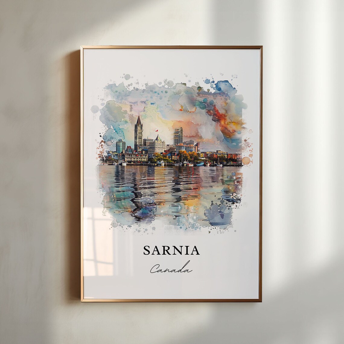 Sarnia Ontario Watercolor Travel Poster, Lambton County