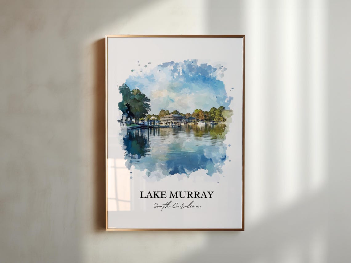 Lake Murray South Carolina Tranquil Glassy Water Shore Homes Poster - Image 5