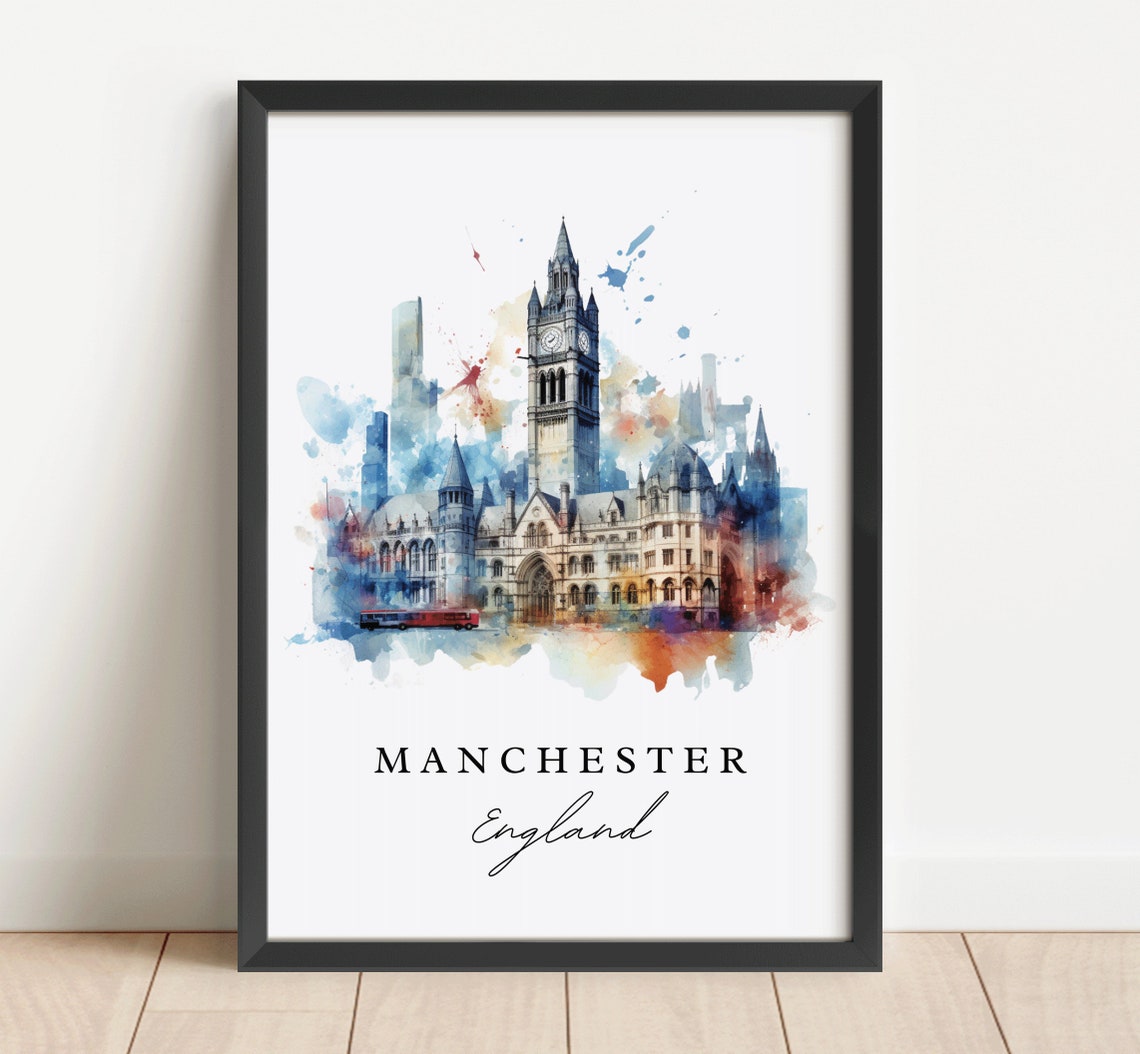 Manchester England Watercolor Travel Poster Print - Image 2