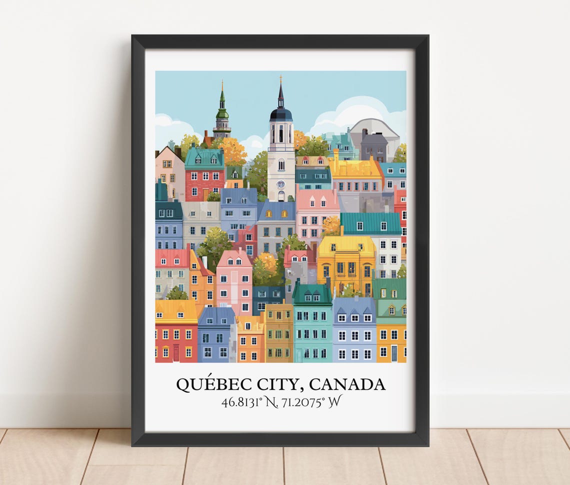 Quebec City Canada Old Town Church Towers Retro Travel Poster - Image 3