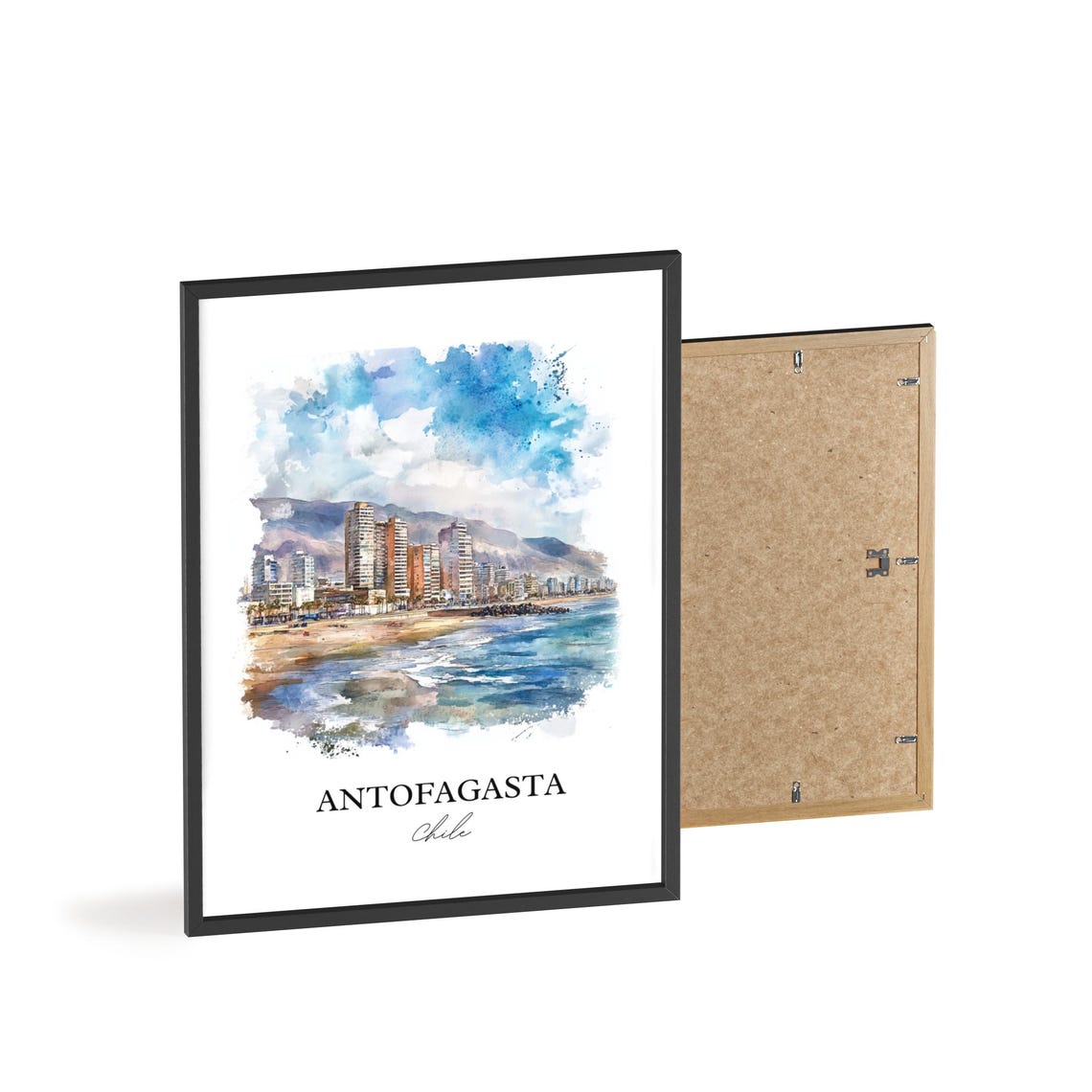 Antofagasta Chile Watercolor Beachfront City Skyline Scene Poster - Image 2