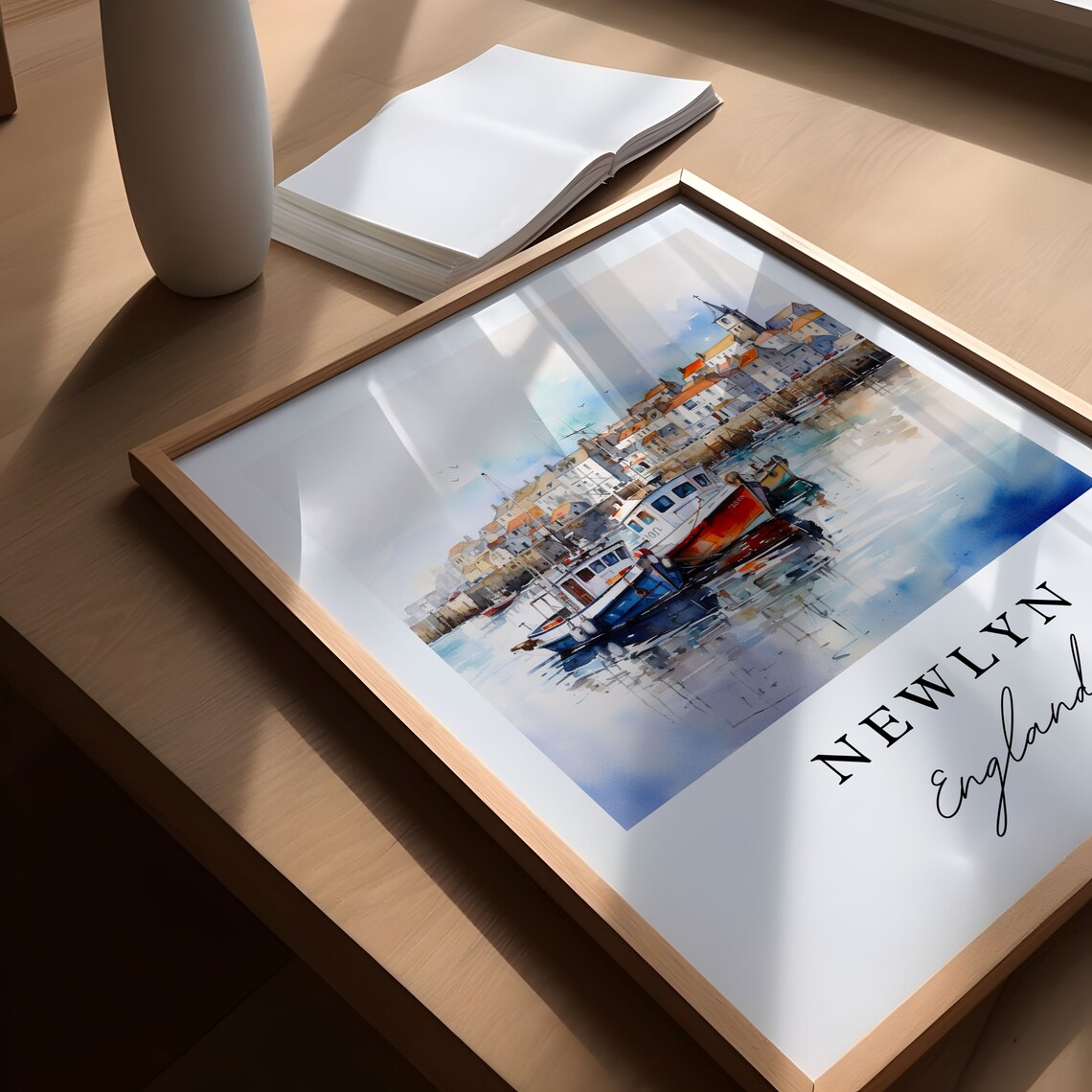 Newlyn England Watercolor Fishing Harbor Boats Travel Poster - Image 5