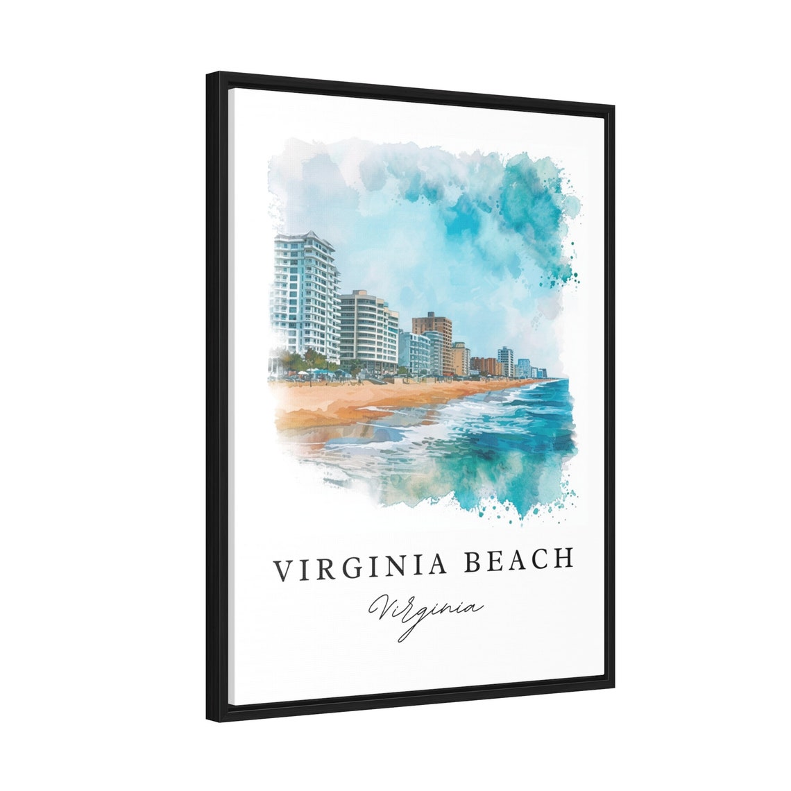 Virginia Beach Virginia Oceanfront Hotel Skyline Watercolor Poster - Image 2
