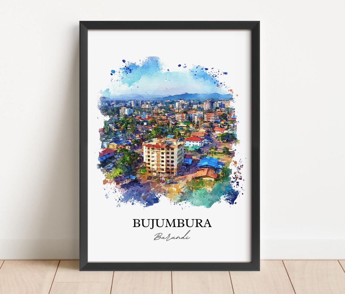 Bujumbura Burundi City Panorama Watercolor Aerial Travel Poster - Image 5