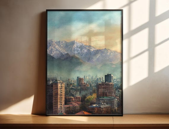Santiago Chile Watercolor Art Travel Print Artwork Decor Skyline Wall